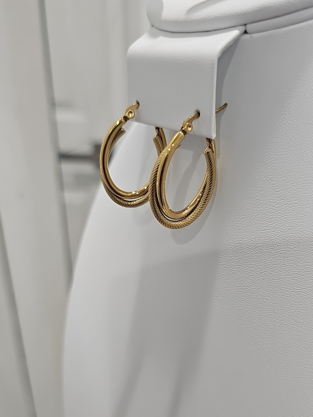 Gold Double-Texture Hoop Earrings -